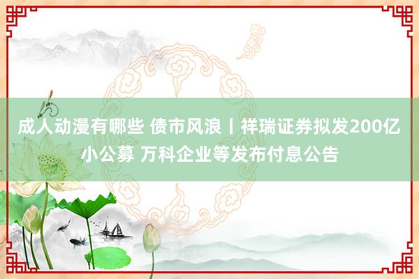 成人动漫有哪些 债市风浪丨祥瑞证券拟发200亿小公募 万科企业等发布付息公告